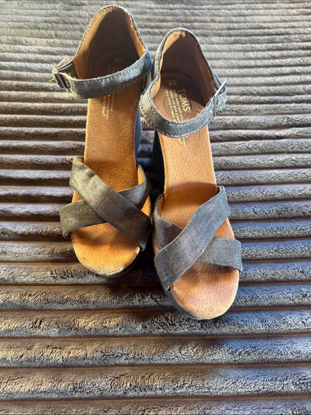 Toms Black Crisscross Ankle-Strap Wedge Sandals